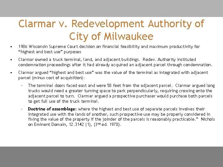 Clarmar v. Redevelopment Authority of City of Milwaukee • 1986 Wisconsin Supreme Court decision
