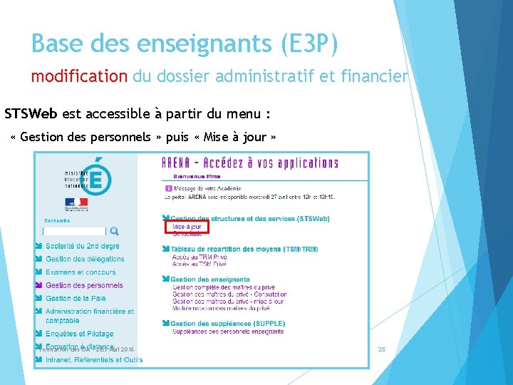 Base des enseignants (E 3 P) modification du dossier administratif et financier STSWeb est