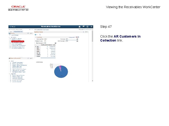 Viewing the Receivables Work. Center Step 47 Click the AR Customers In Collection link.