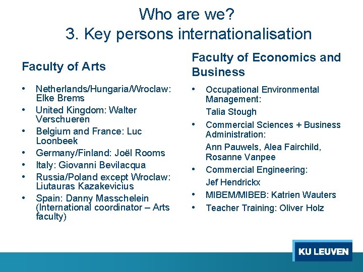 Who are we? 3. Key persons internationalisation Faculty of Arts Faculty of Economics and