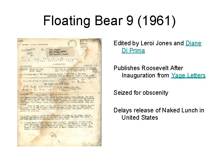 Floating Bear 9 (1961) Edited by Leroi Jones and Diane Di Prima Publishes Roosevelt