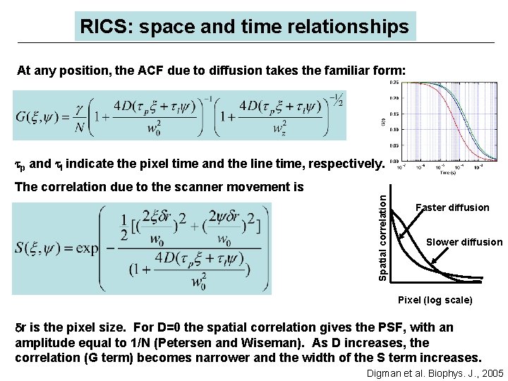 RICS: space and time relationships At any position, the ACF due to diffusion takes