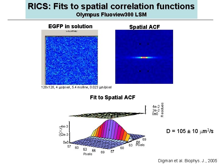 RICS: Fits to spatial correlation functions Olympus Fluoview 300 LSM EGFP in solution Spatial