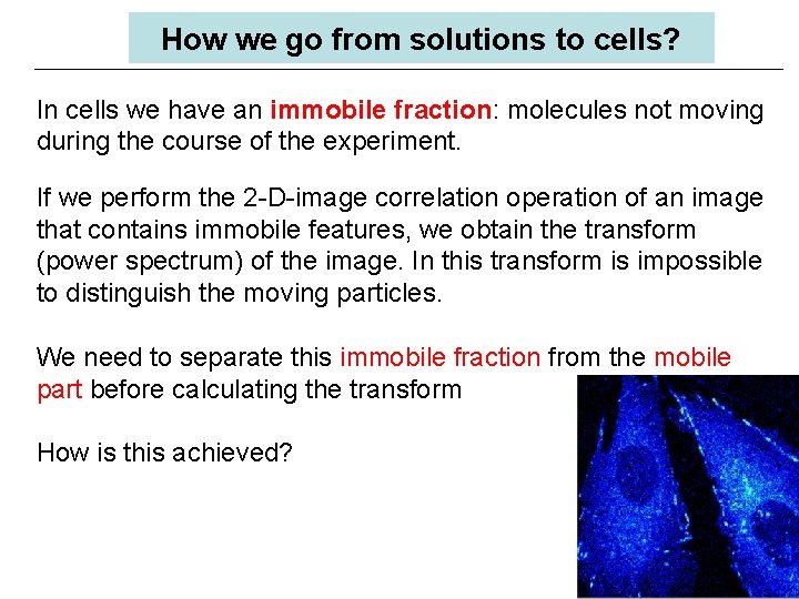 How we go from solutions to cells? In cells we have an immobile fraction:
