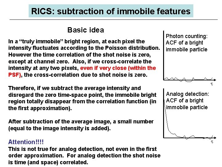RICS: subtraction of immobile features Basic idea In a “truly immobile” bright region, at