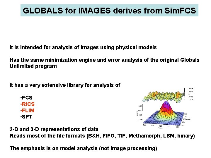 GLOBALS for IMAGES derives from Sim. FCS It is intended for analysis of images