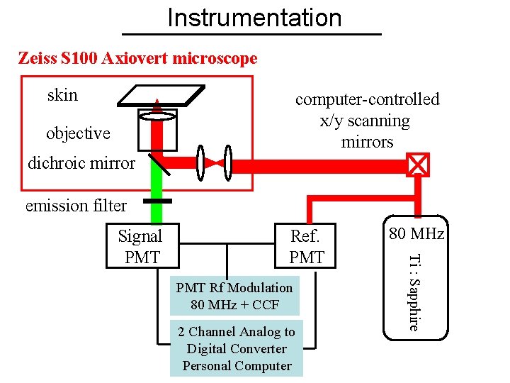Instrumentation Zeiss S 100 Axiovert microscope skin computer-controlled x/y scanning mirrors objective dichroic mirror