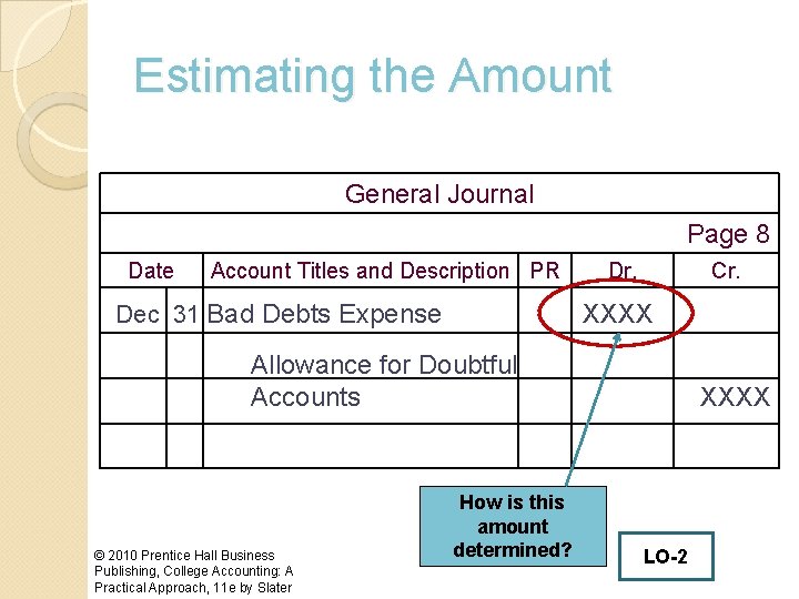 Estimating the Amount General Journal Page 8 Date Account Titles and Description PR Dec