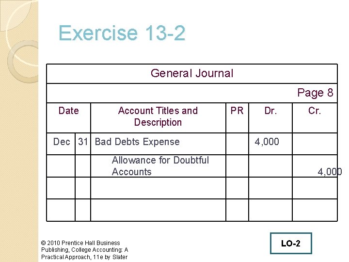 Exercise 13 -2 General Journal Page 8 Date Account Titles and Description Dec 31