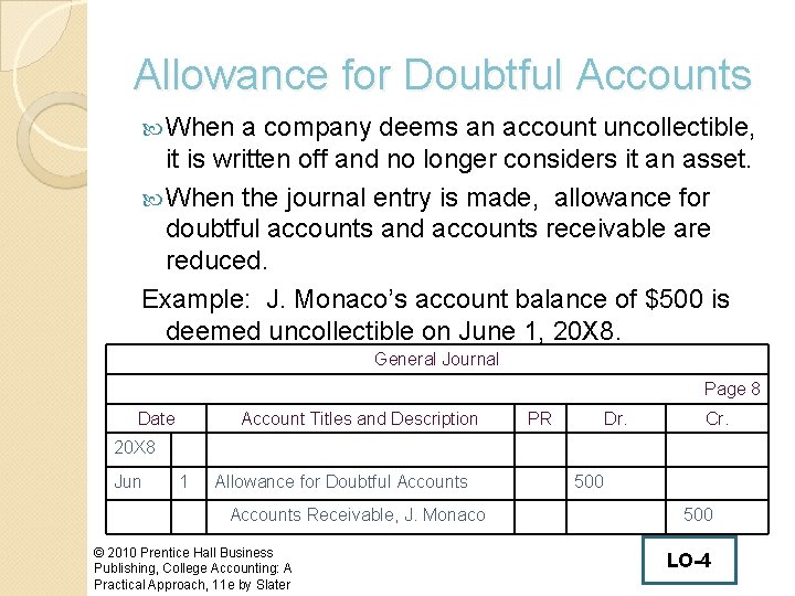 Allowance for Doubtful Accounts When a company deems an account uncollectible, it is written