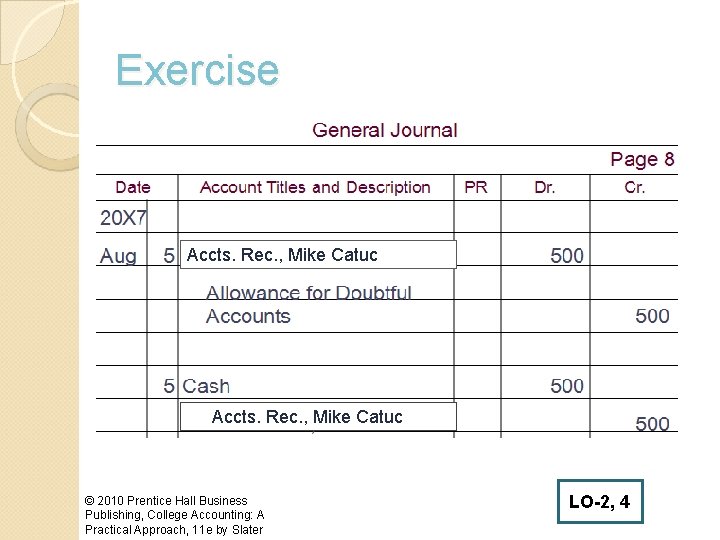 Exercise Accts. Rec. , Mike Catuc © 2010 Prentice Hall Business Publishing, College Accounting: