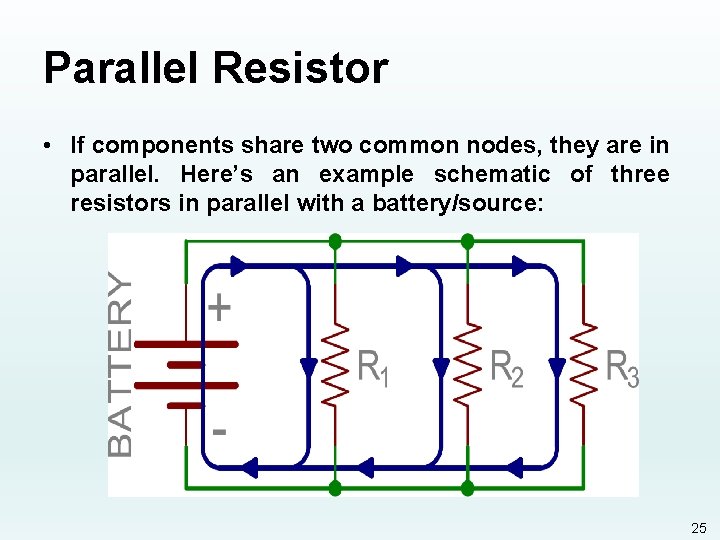 Parallel Resistor • If components share two common nodes, they are in parallel. Here’s