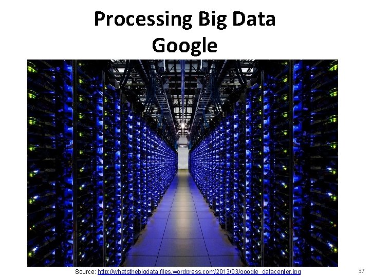 Processing Big Data Google Source: http: //whatsthebigdata. files. wordpress. com/2013/03/google_datacenter. jpg 37 