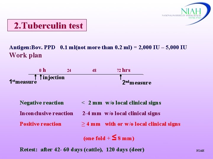 2. Tuberculin test Antigen: Bov. PPD 0. 1 ml(not more than 0. 2 ml)