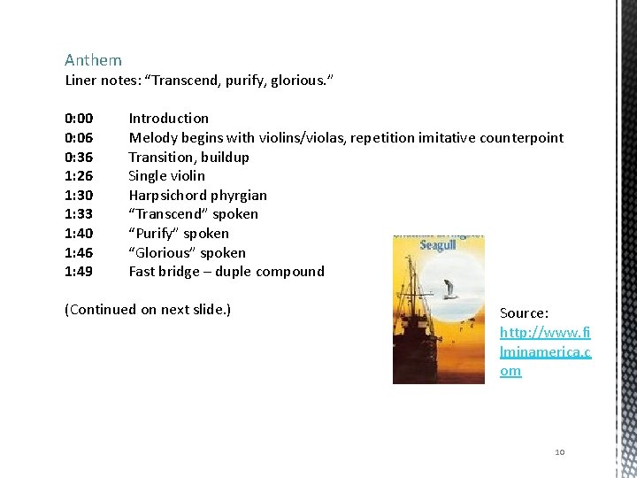 Anthem Liner notes: “Transcend, purify, glorious. ” 0: 00 0: 06 0: 36 1: