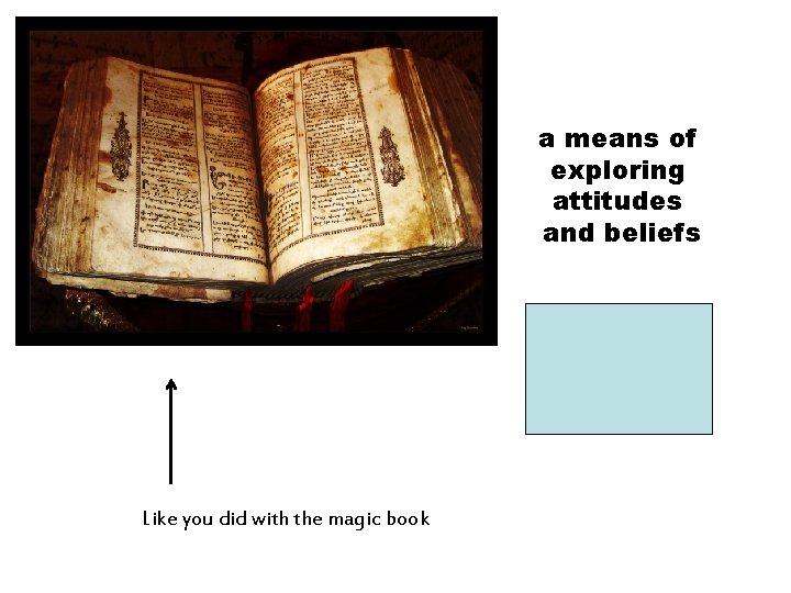 a means of exploring attitudes and beliefs ROLE PLAY Like you did with the