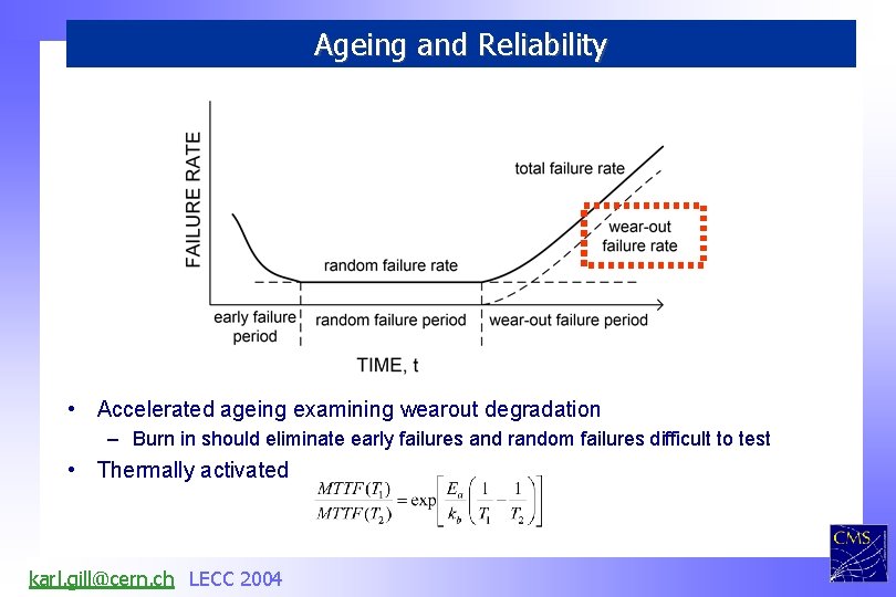 Ageing and Reliability • Accelerated ageing examining wearout degradation – Burn in should eliminate