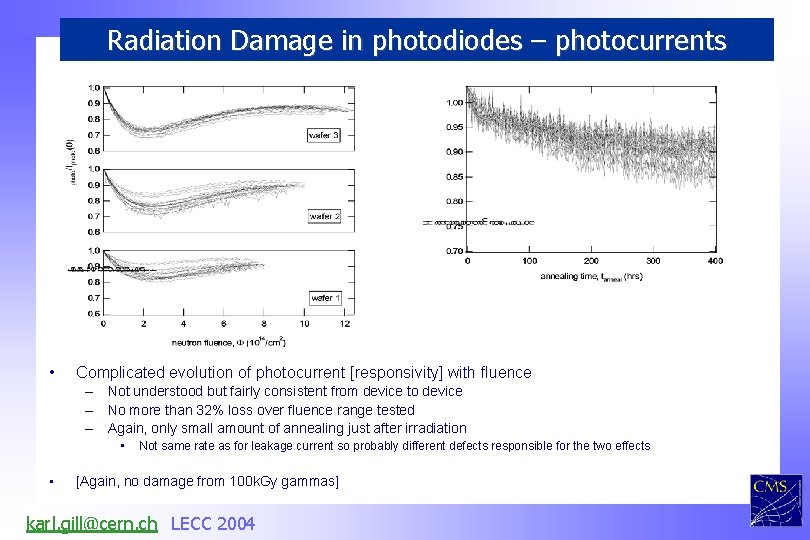 Radiation Damage in photodiodes – photocurrents • Complicated evolution of photocurrent [responsivity] with fluence