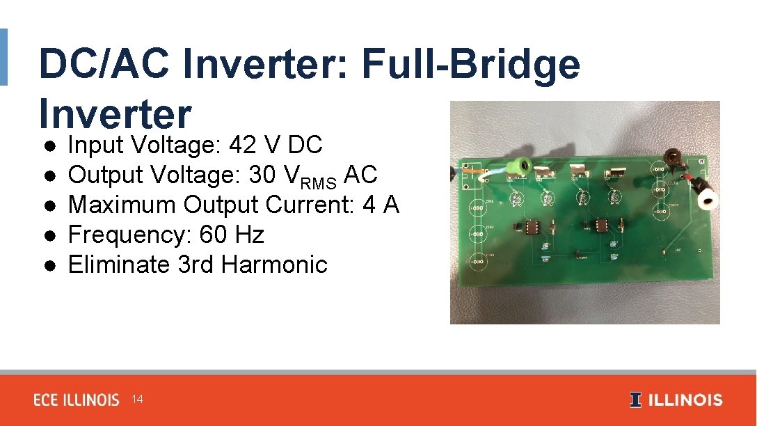 DC/AC Inverter: Full-Bridge Inverter ● ● ● Input Voltage: 42 V DC Output Voltage: