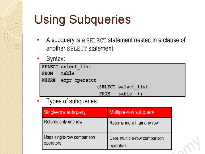 Using Subqueries 