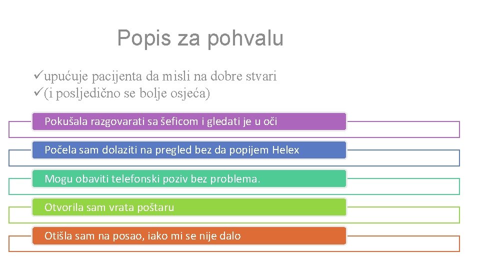 Popis za pohvalu üupućuje pacijenta da misli na dobre stvari ü(i posljedično se bolje