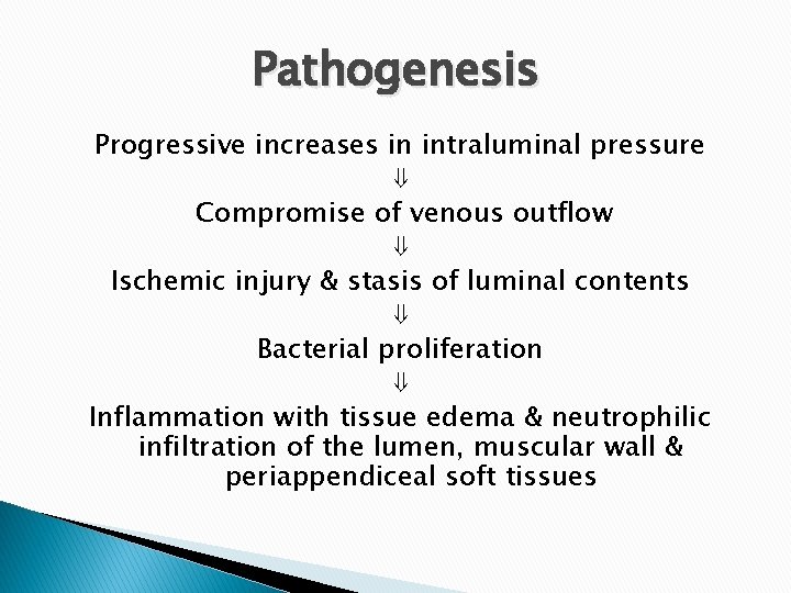 Pathogenesis Progressive increases in intraluminal pressure ⇓ Compromise of venous outflow ⇓ Ischemic injury