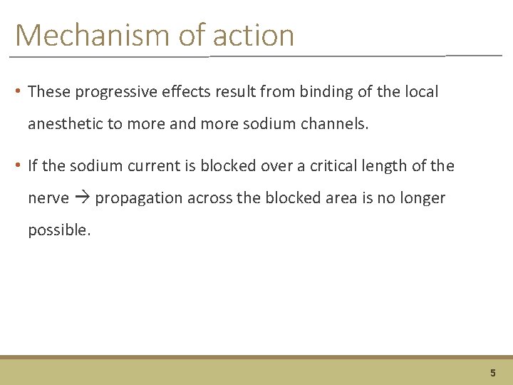 Mechanism of action • These progressive effects result from binding of the local anesthetic
