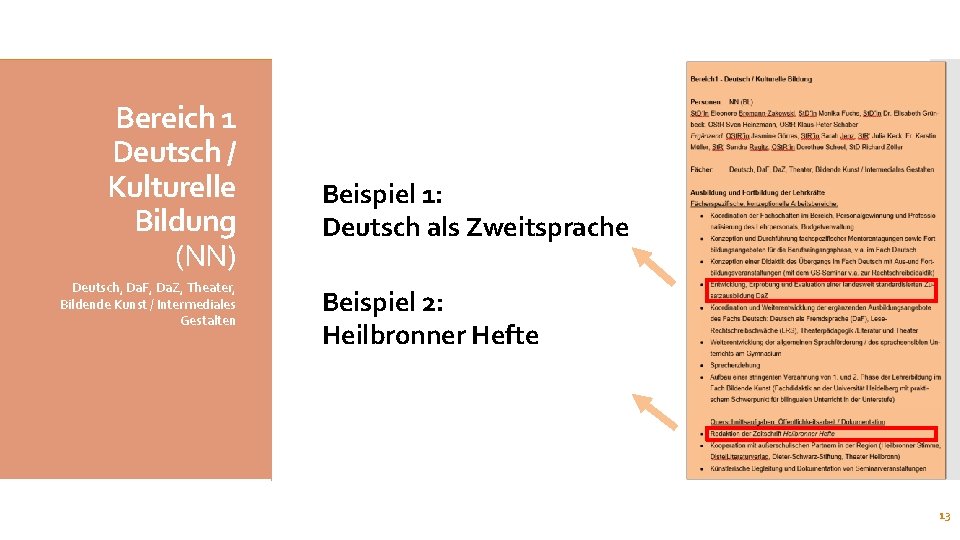 Bereich 1 Deutsch / Kulturelle Bildung (NN) Deutsch, Da. F, Da. Z, Theater, Bildende