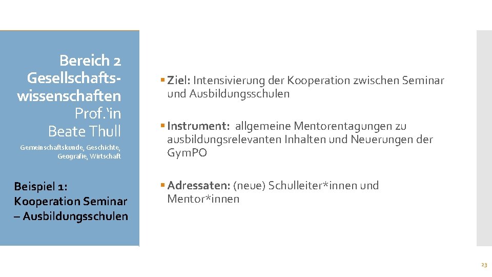 Bereich 2 Gesellschaftswissenschaften Prof. ‘in Beate Thull Gemeinschaftskunde, Geschichte, Geografie, Wirtschaft Beispiel 1: Kooperation