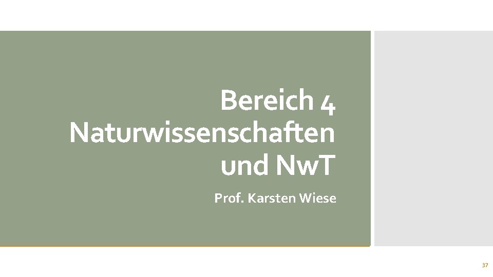 Bereich 4 Naturwissenschaften und Nw. T Prof. Karsten Wiese 37 