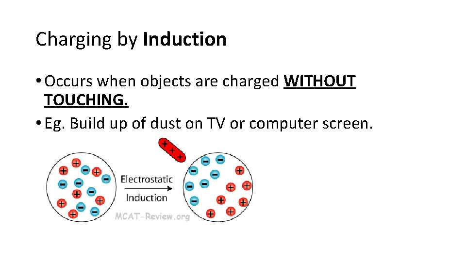 Charging by Induction • Occurs when objects are charged WITHOUT TOUCHING. • Eg. Build