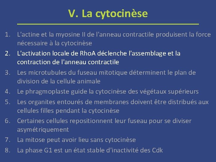 V. La cytocinèse 1. L'actine et la myosine II de l'anneau contractile produisent la