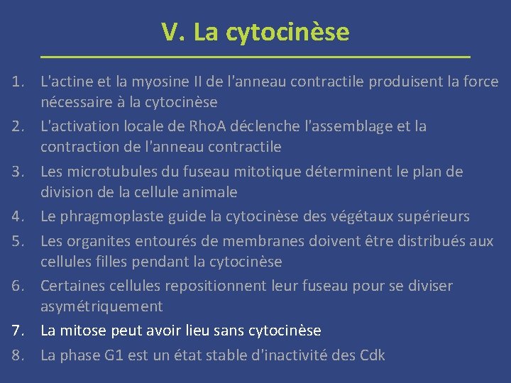 V. La cytocinèse 1. L'actine et la myosine II de l'anneau contractile produisent la