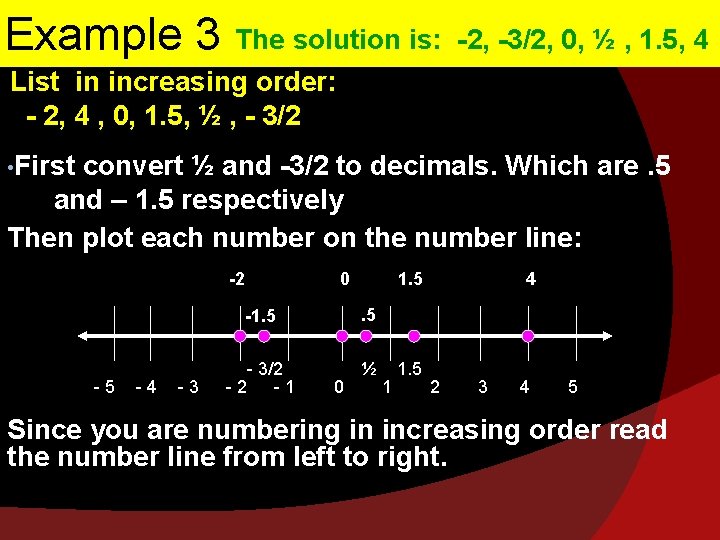 Example 3 The solution is: -2, -3/2, 0, ½ , 1. 5, 4 List