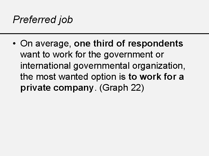 Preferred job • On average, one third of respondents want to work for the