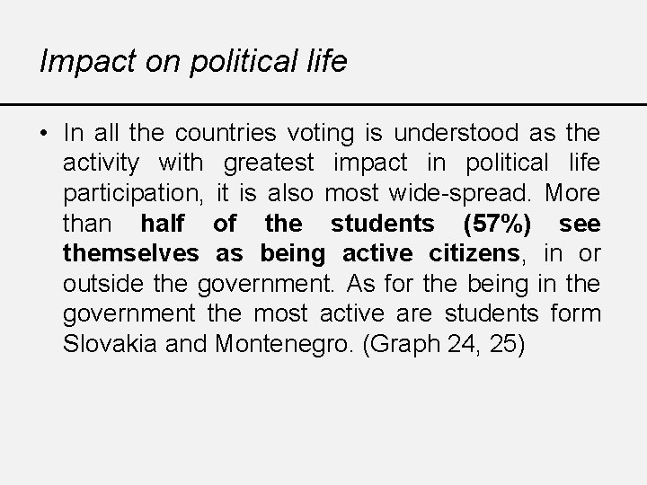 Impact on political life • In all the countries voting is understood as the