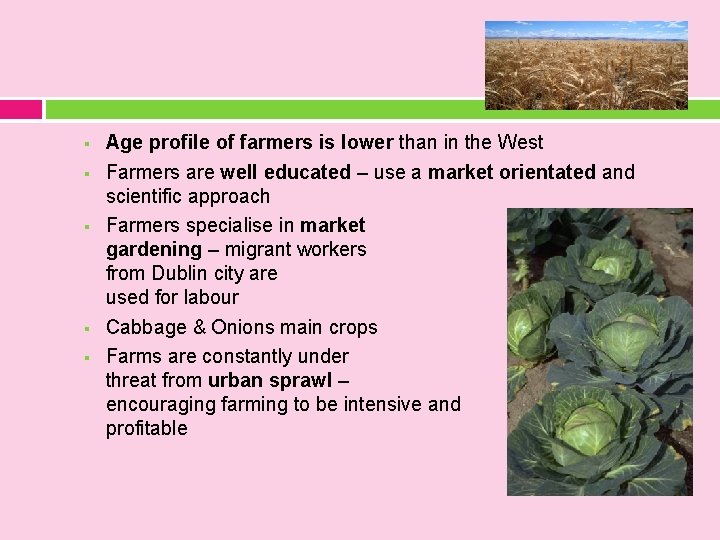 § § § Age profile of farmers is lower than in the West Farmers