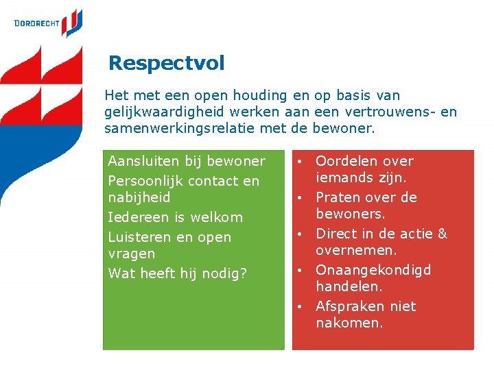 Respectvol Het met een open houding en op basis van gelijkwaardigheid werken aan een