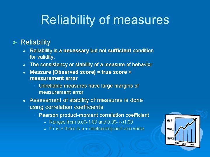 Reliability of measures Ø Reliability l l Reliability is a necessary but not sufficient