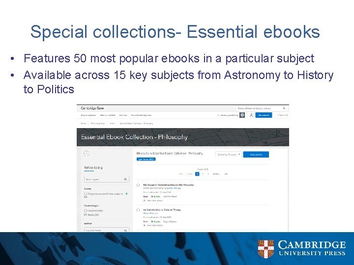 Special collections- Essential ebooks • Features 50 most popular ebooks in a particular subject