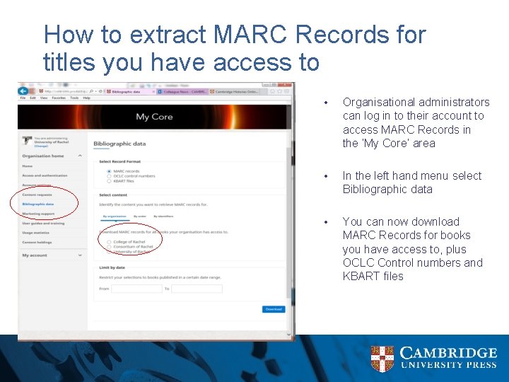 How to extract MARC Records for titles you have access to • Organisational administrators