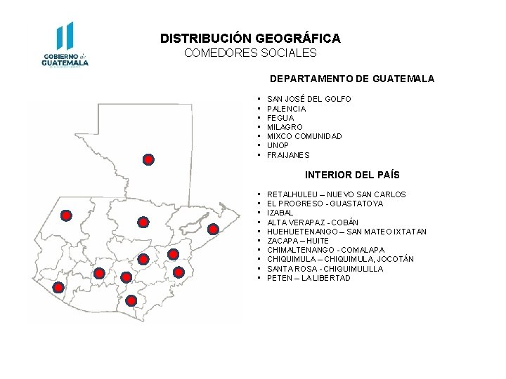 DISTRIBUCIÓN GEOGRÁFICA COMEDORES SOCIALES DEPARTAMENTO DE GUATEMALA • • SAN JOSÉ DEL GOLFO PALENCIA