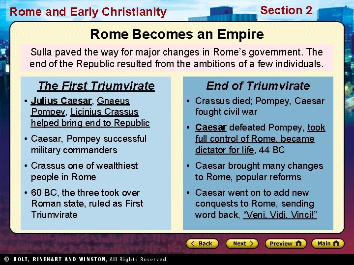 Rome and Early Christianity Section 2 Rome Becomes an Empire Sulla paved the way