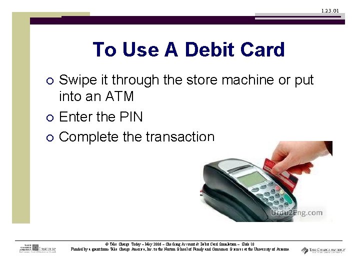 1. 2. 3. G 1 To Use A Debit Card ¡ ¡ ¡ Swipe