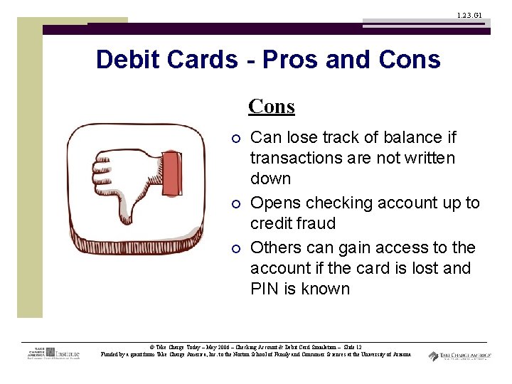 1. 2. 3. G 1 Debit Cards - Pros and Cons ¡ ¡ ¡