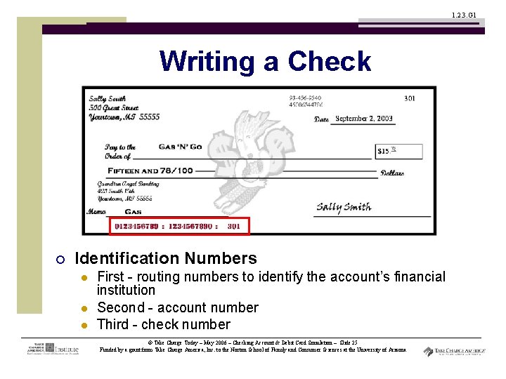 1. 2. 3. G 1 Writing a Check ¡ Identification Numbers l l l