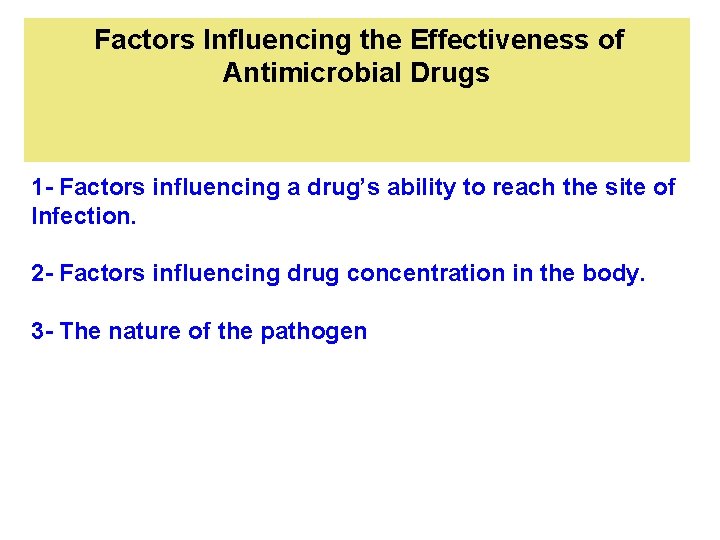 Factors Influencing the Effectiveness of Antimicrobial Drugs 1 - Factors influencing a drug’s ability