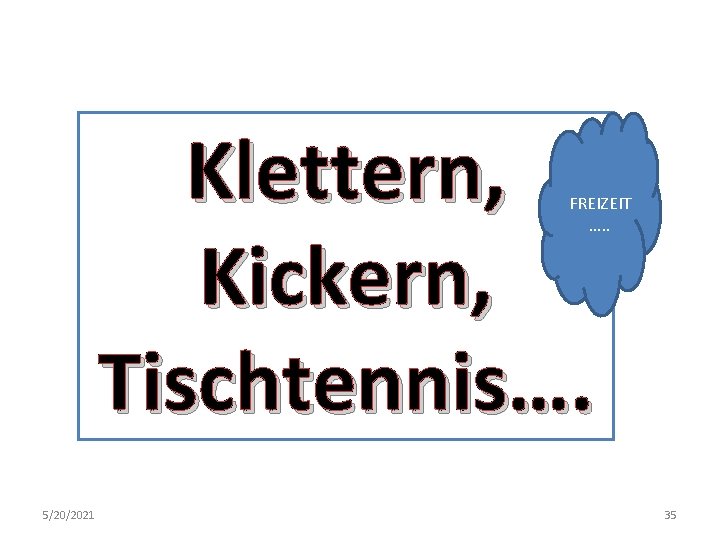 Klettern, Kickern, Tischtennis…. FREIZEIT …. . 5/20/2021 35 