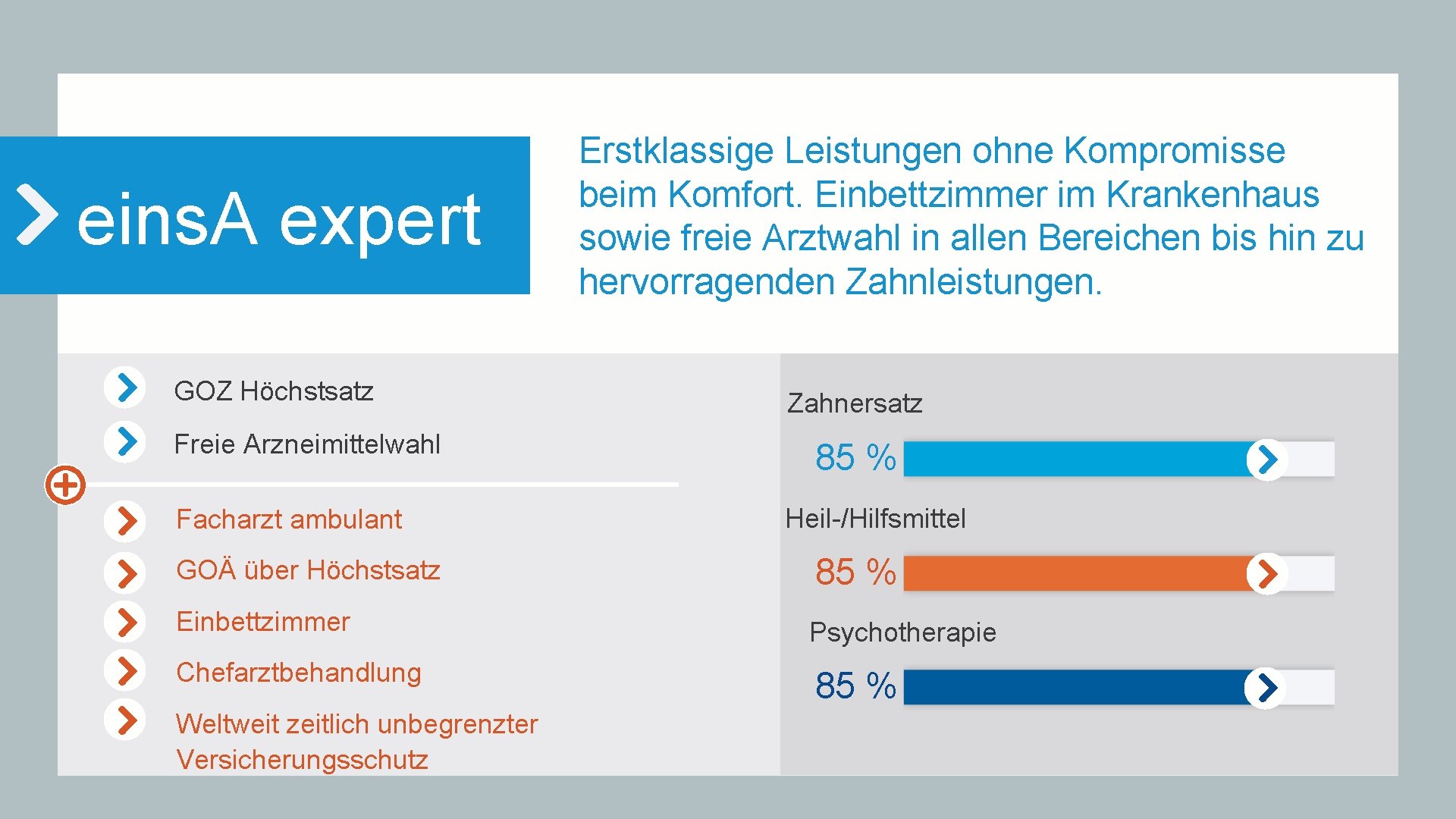 eins. A expert GOZ Höchstsatz Freie Arzneimittelwahl Facharzt ambulant Erstklassige Leistungen ohne Kompromisse beim