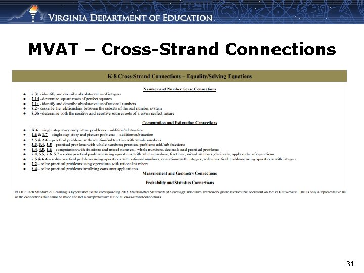 MVAT – Cross-Strand Connections 31 